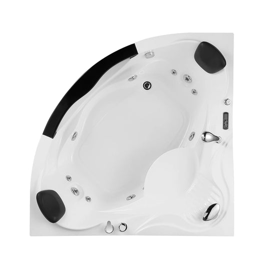 59" X 59" Acrylic Corner Whirlpool Bathtub - 10 Water Jets - Led Lights - Left Side Drain - 3-Side Alcove Install